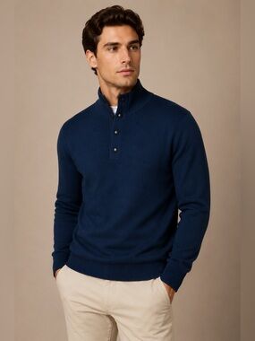 Banana Republic Navy Mock Neck Button Pullover‎ Sweater Tall L